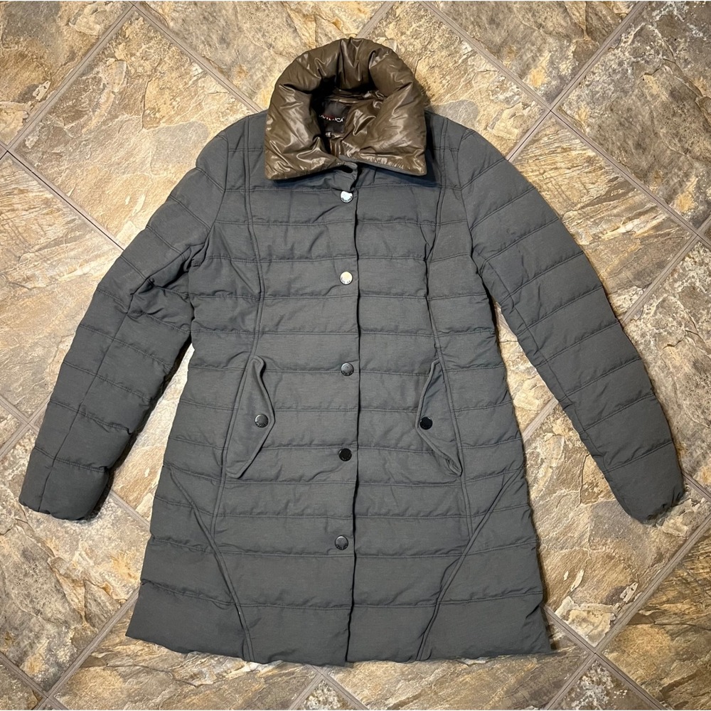 Duvetica Puffer Coat Mens 48 Grey Leather Elbow Patch Quilted Down Jacket